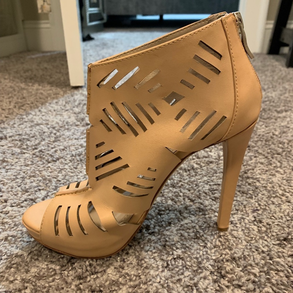 Nude Leather Open Toe Bootie